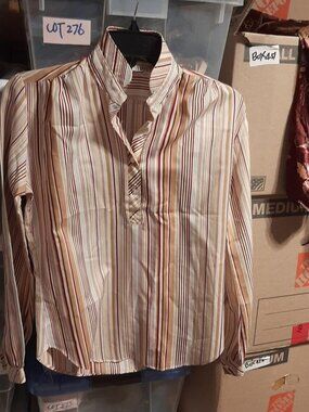 Vintage Langtry Blouses Striped Burgundy Brown White Size S